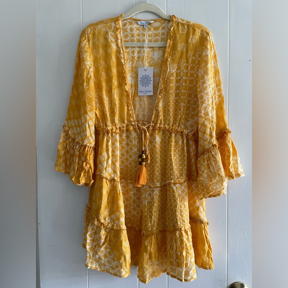 NWT Blue Island Swimsuit Coverup Dress Yellow, Size Medium | Beach Coverup